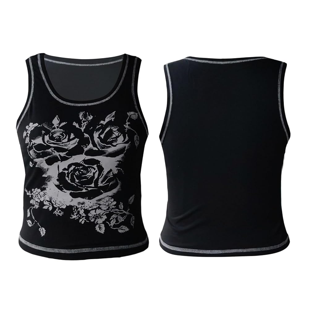 Women Y2k Gothic Print Tank Top Summer Sleeveless Vest Top